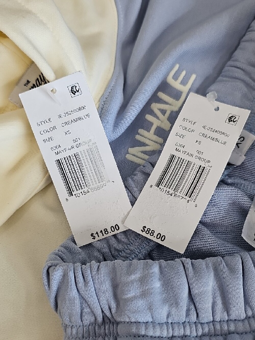 Mayfair Cream & Light Blue 'Inhale' Hoodie & Short Set Women's Sz X-Small NWT - Picture 12 of 13